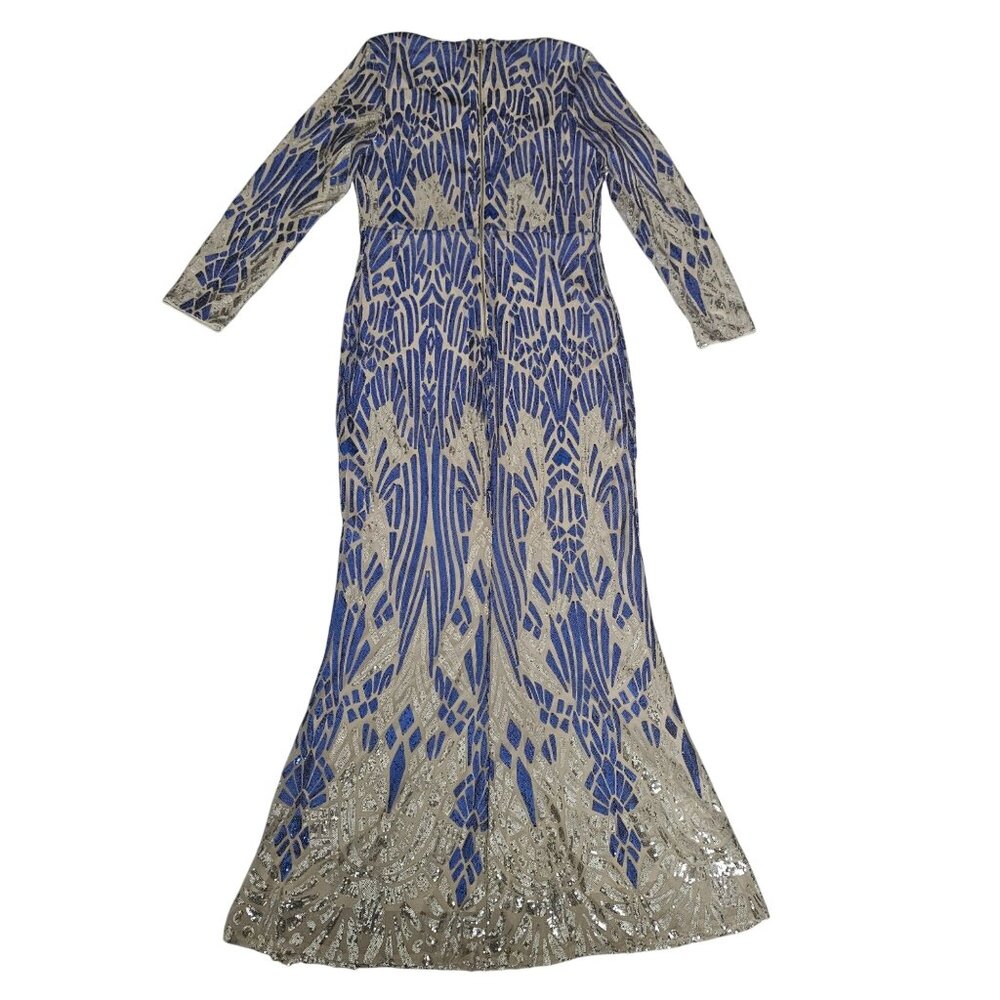 House Of Chic Curve + Plus Blue Sequined Long Sleeve Maxi Dress Size 2XL, NWT - Picture 3 of 16